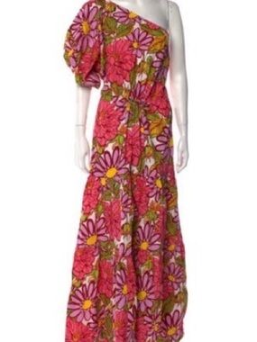 SWF One-Shoulder Floral Maxi Dress in Pink and Yellow